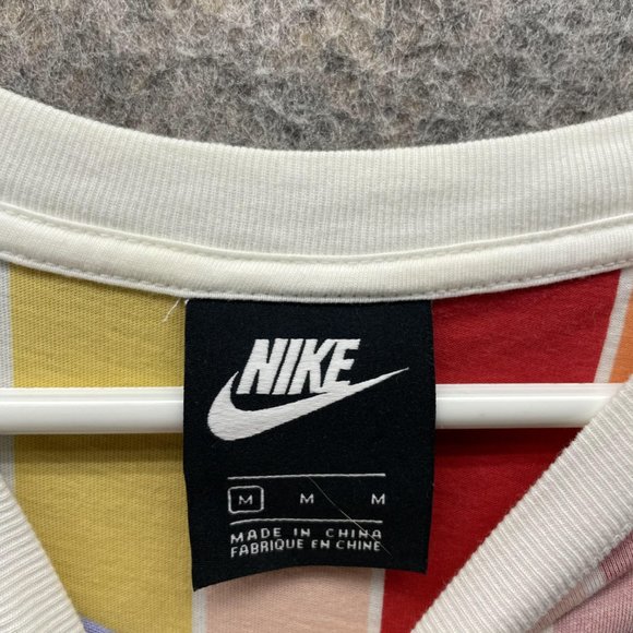 Nike Shirt Women Medium Ladies Pink Blue Striped Athletic Tee Vintage Cropped - Picture 6 of 10